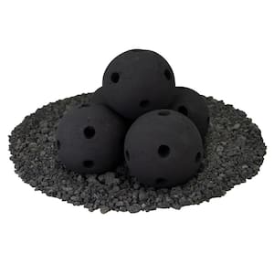 6 in. Set of 5 Hollow Ceramic Fire Balls in Midnight Black