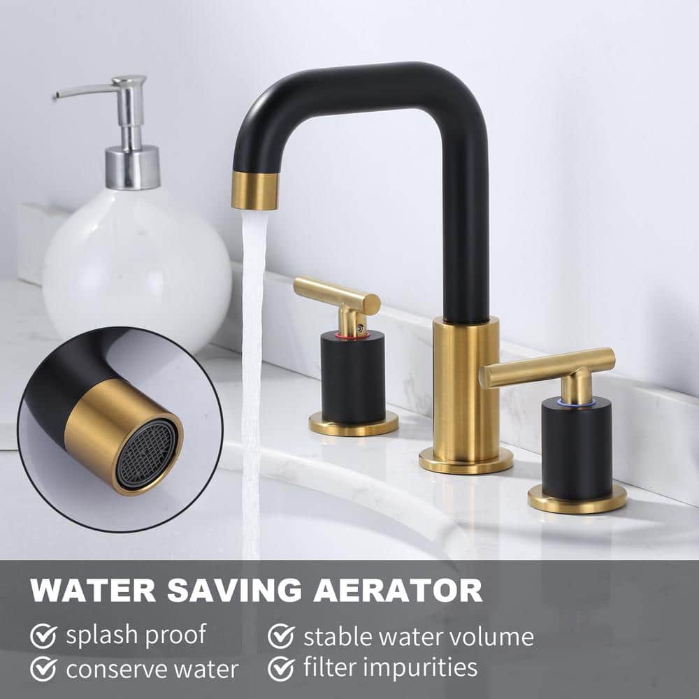 8 in. Black and Gold Double Handle Widespread Bathroom Faucet