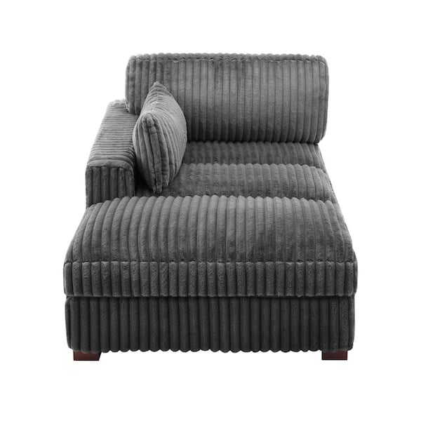 Gray Left Arm Facing Faux Rabbit Fur Cotton Upholstered Sectional Chaise Lounge with Wood Frame(Set of 1)