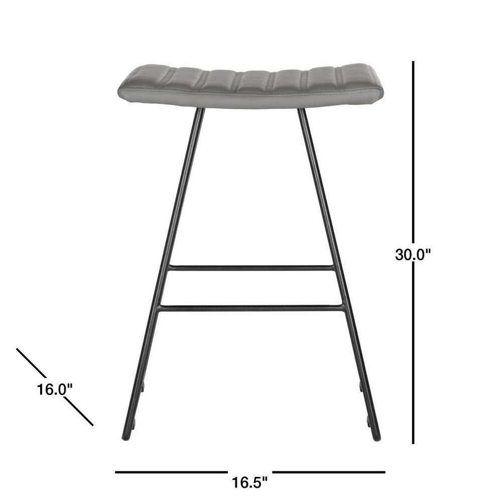 Gray PU Leather and Iron Backless Counter Stools, Set of 2