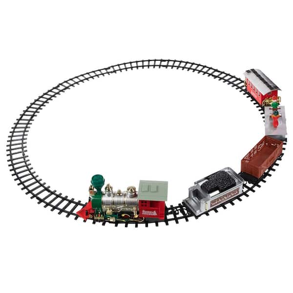 13 in. Silver and Red Battery Operated Lighted and Animated Classic Christmas Train Set with Sound-35-Pieces
