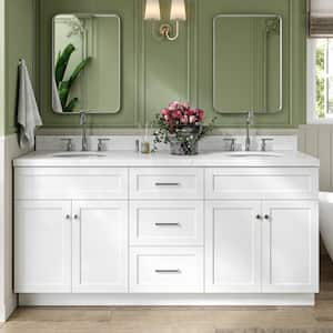 Hamlet 72.25 in. W x 22 in. D x 36 in. H Double Oval Sink Bath Vanity in White with Carrara White Quartz Top