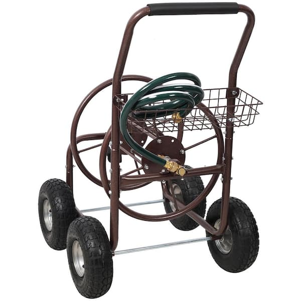 Metal Hose Reel Cart with Wheels-Heavy Duty Hose Caddie-250 Ft Hose Capacity