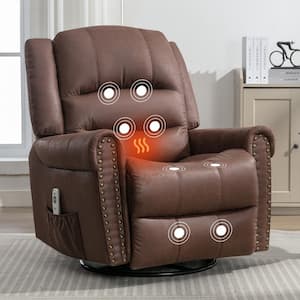 Deluxe Faux Leather Rocking Recliner Sofa Chair with Massage, Heating and Nailhead Trim - Antique Brown