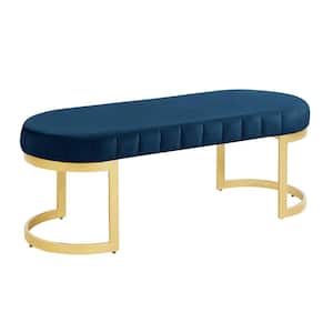 Blue Upholstered Velvet Ottoman Bench Footrest for Entryway 19 in. D x 50 in. W x 18.5 in. H