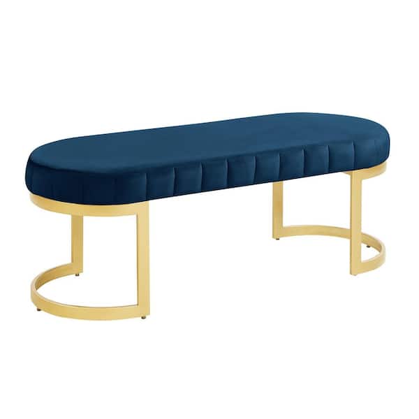 Morden Fort Blue Upholstered Velvet Ottoman Bench Footrest for Entryway 19 in. D x 50 in. W x 18.5 in. H