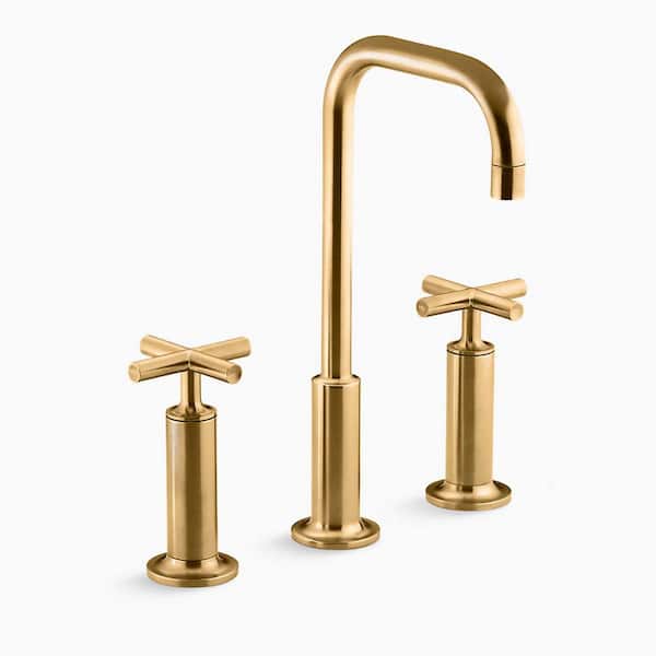 KOHLER Purist 8 in. Widespread 1.2 GPM Bathroom Faucet with Cross Handles in Vibrant Brushed Moderne Brass