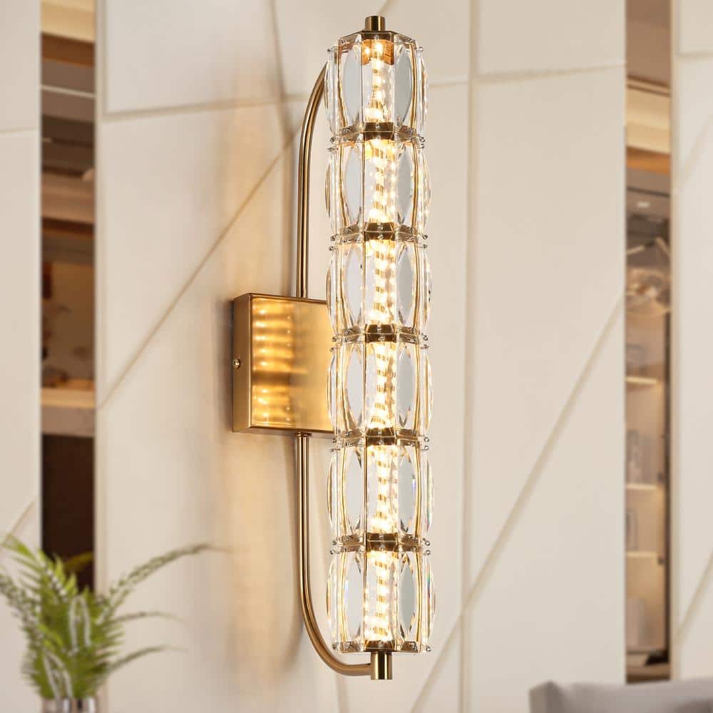 Modern 19.7 in. 1-Light Brass LED Crystal Wall Sconce 75-Watt Equivalent Linear Vanity Light for Bathrooms Powder Rooms price history on PriceWatchPro
