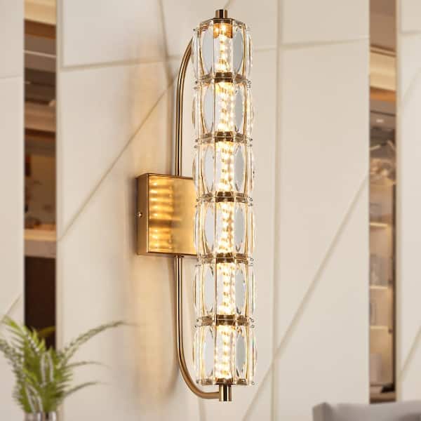 LNC Frvabert Modern 1-Light Plating Brass Dimmable Wall Sconce with Crystal Decorations