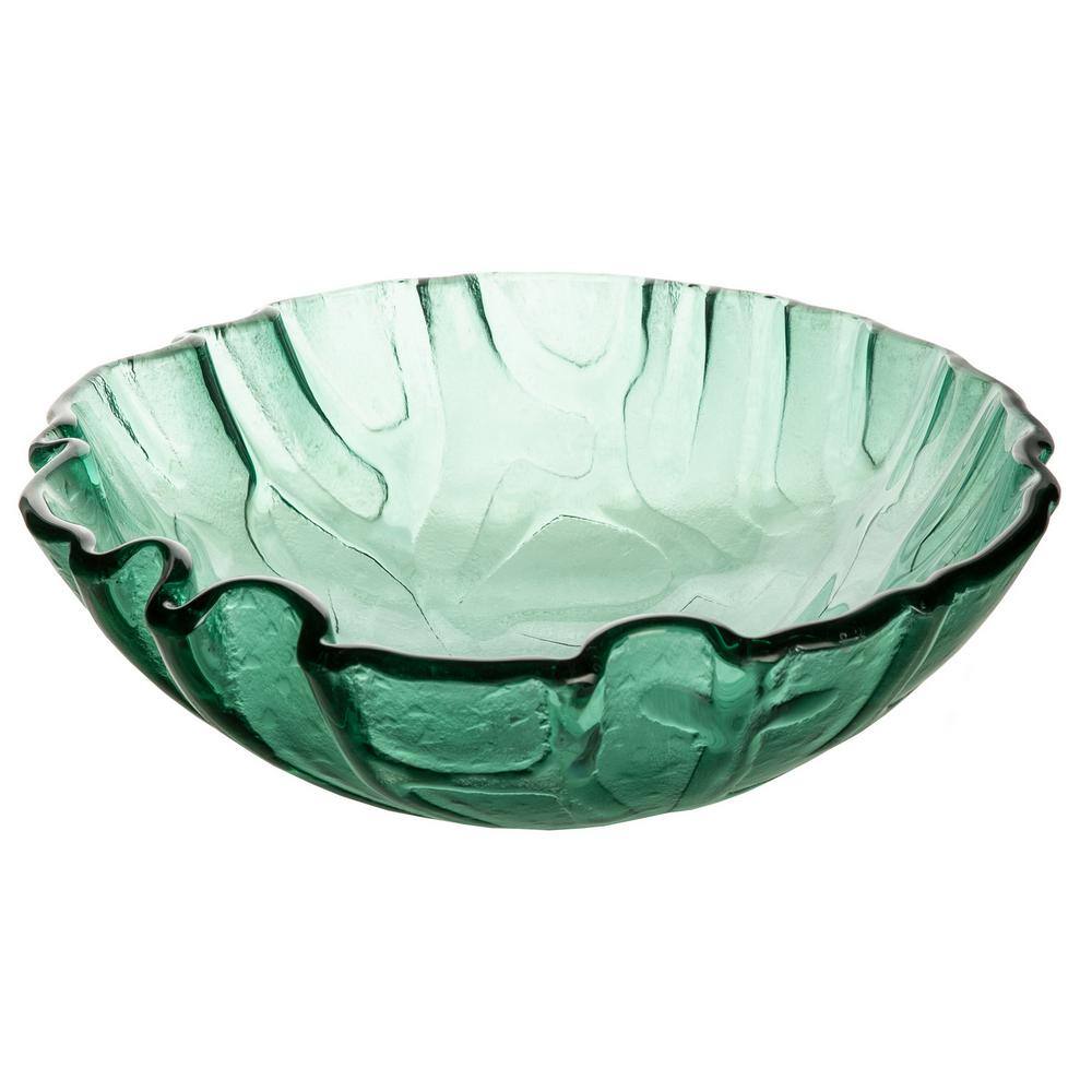 Green Textured Glass Above-Counter Round Vessel Sink