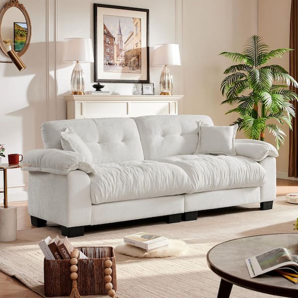 Morden Fort 91 in. Ample Cloud Couch White Chenille 2-Seater Morden Fort 91 in. Ample Cloud Couch White Chenille 2-Seater