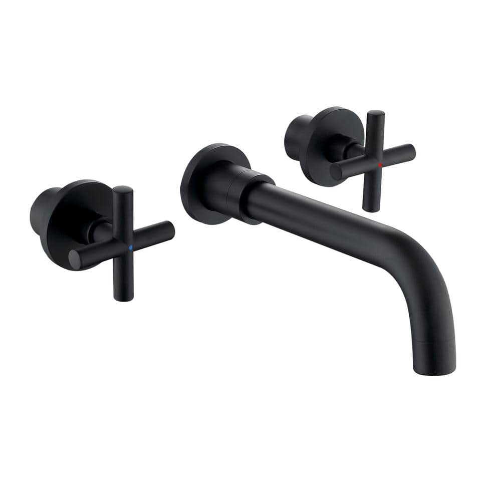 WELLFOR 2Handle Wall Mount Bathroom Faucet with Cross Handles in Matte
