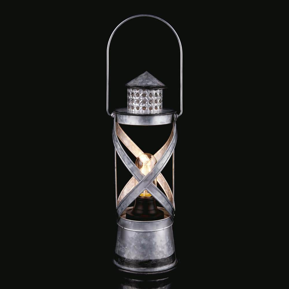 Vintage Silver Metal Hurricane Lantern with LED Lights