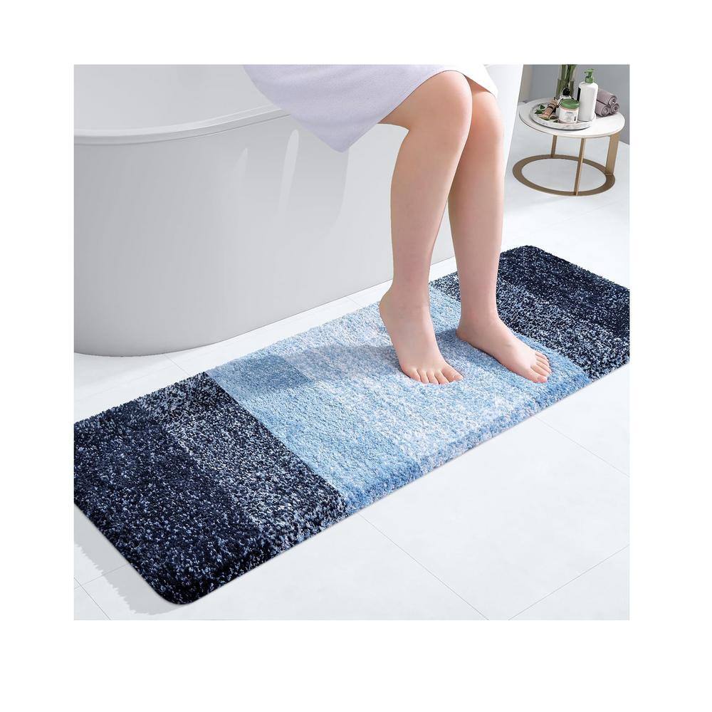 Afoxsos 47 in. x 17 in. Navy Stripe Microfiber Rectangular Shaggy Bath Rugs SNPH004IN278 The