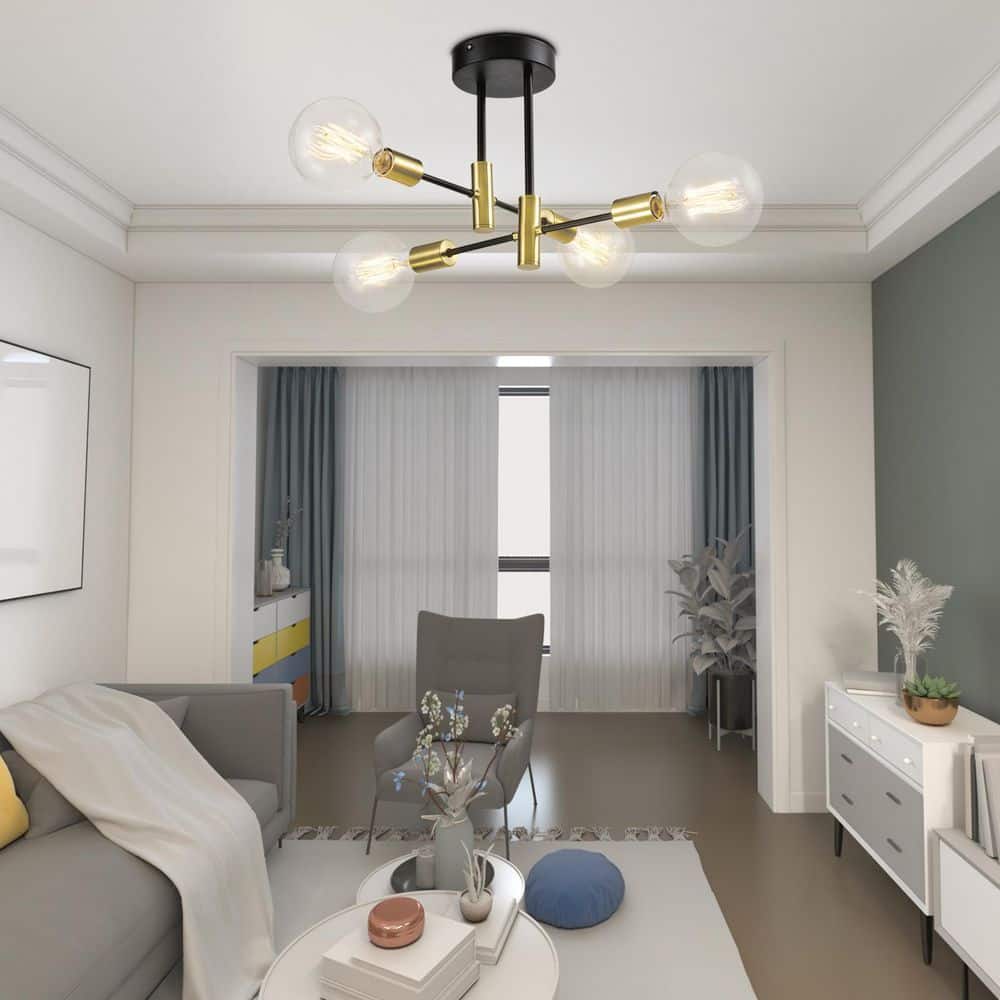 15.75 in. 4-Light Brass/Black Iron Semi Modern Flush Mount Lighting Hallway Bedroom Foyer Ceiling Lights Fixtures price history on PriceWatchPro