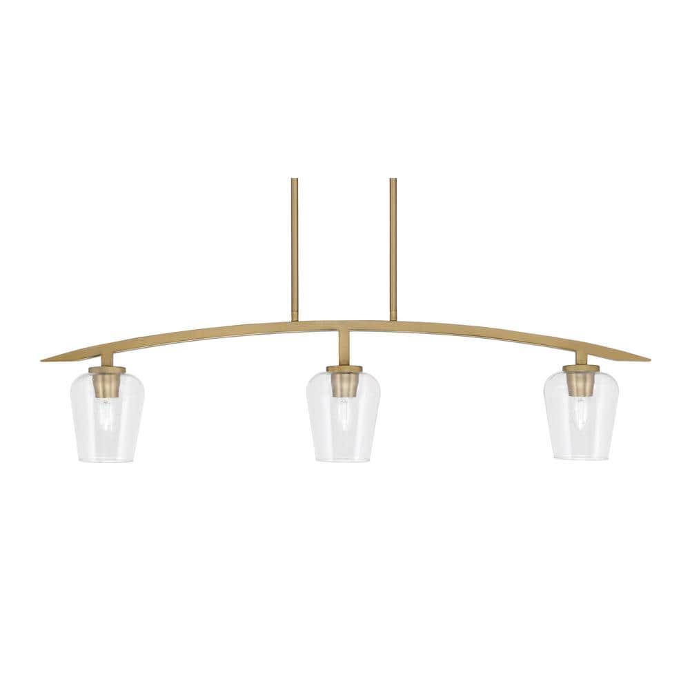 Siena 3-Light, Brass, Linear Chandelier, Any room with Clear Bubble Glass S