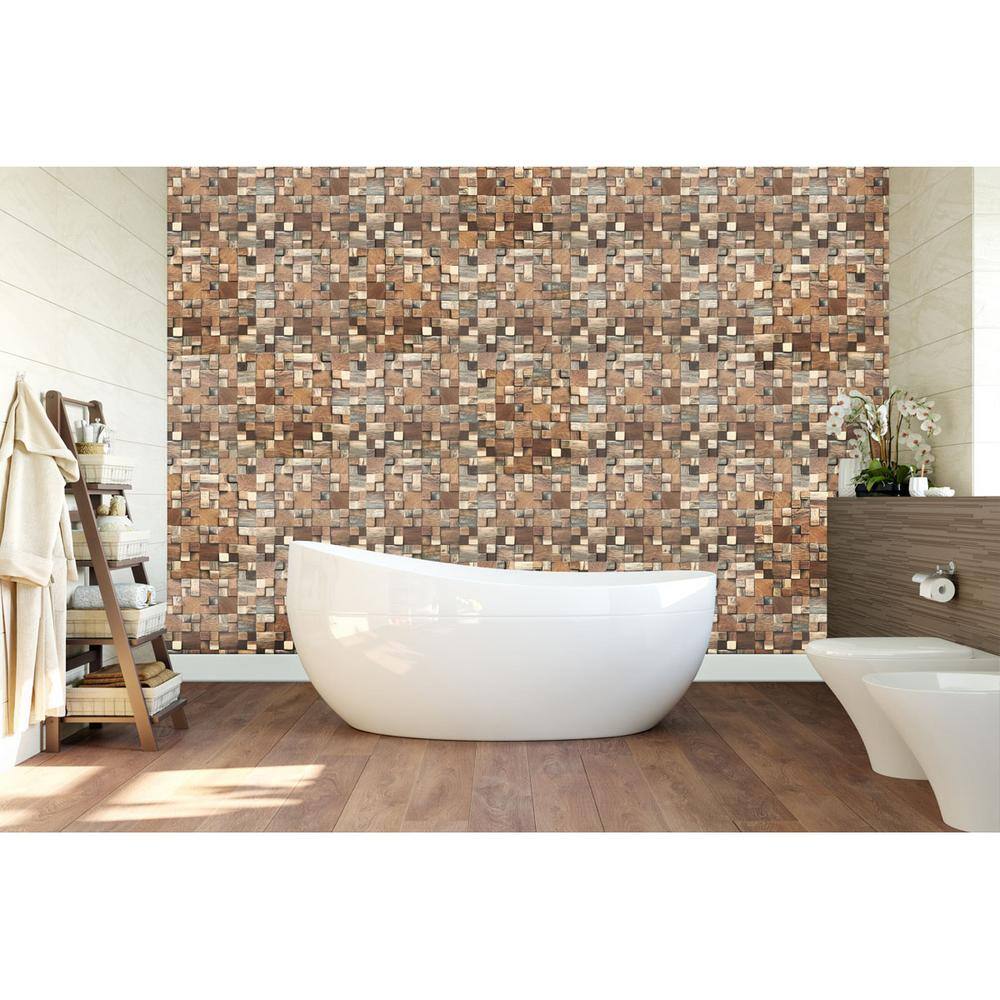 Natural Finish Reclaimed Wood Mosaic Wall Tile, 11-Pack