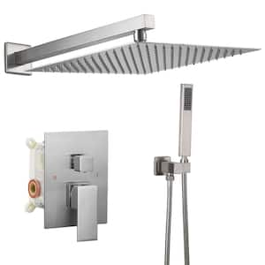 Single Handle 2-Spray 10 in. Square Shower Faucet with 2.5 GPM with High Pressure in Brushed Nickel (Valve Included)