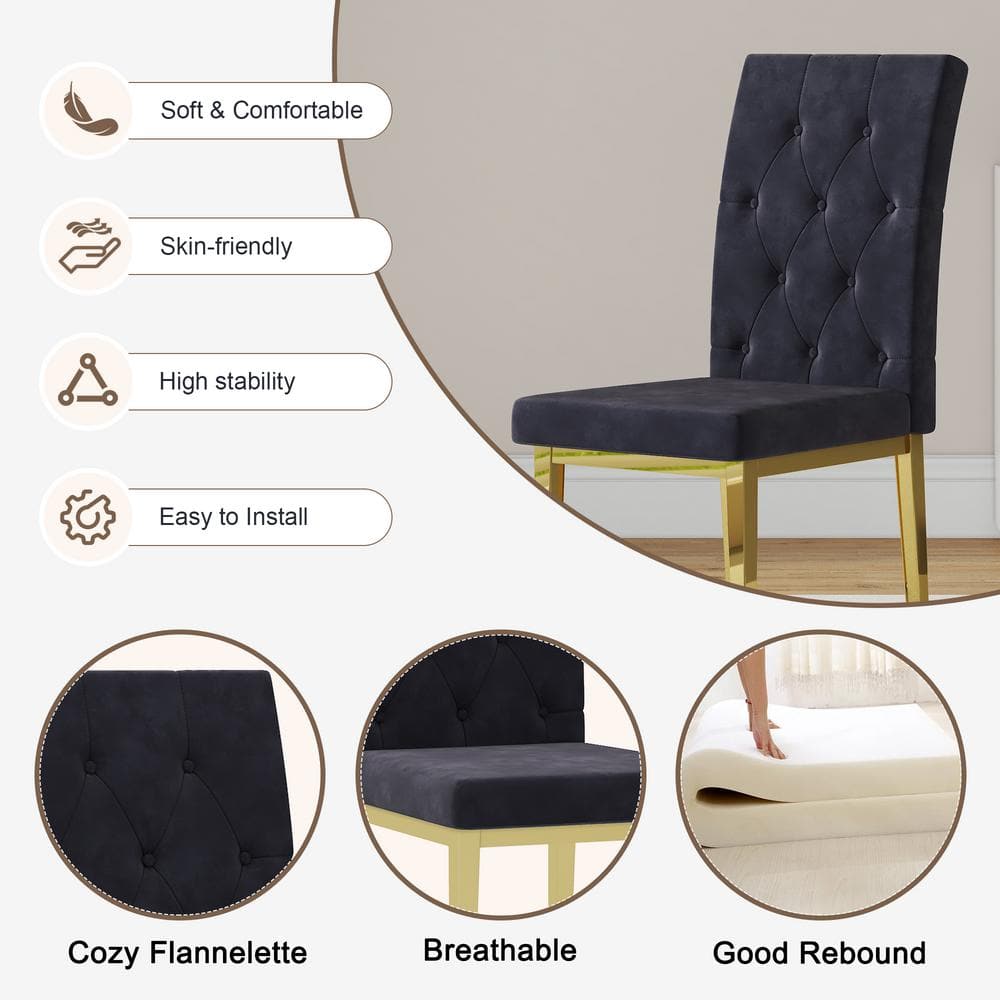 Modern Black Velvet Seat Dining Chairs Set of 4 for Kitchen, Living, Dining Room