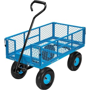 1100 lbs. 4.3 cu.ft. Capacity Mesh Steel Garden Cart in Blue with Removable Sides and Wheels
