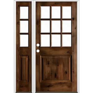 50 in. x 80 in. Alder 2 Panel Right-Hand/Inswing Clear Glass Provincial Stain Wood Prehung Front Door w/Left Sidelite