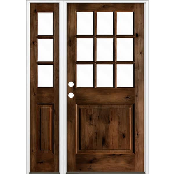 Krosswood Doors 50 in. x 80 in. Alder 2 Panel Right-Hand/Inswing Clear Glass Provincial Stain Wood Prehung Front Door w/Left Sidelite