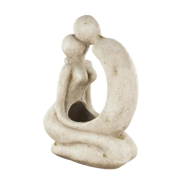 Litton Lane 20 x 14 x 7 in. Cream Stone Siting People Decorative Pot
