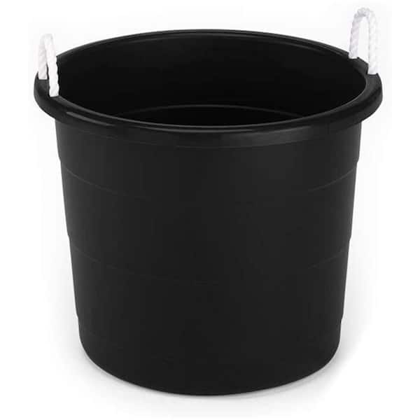 Homz 18 gal. Black Plastic Utility Storage Bucket Tub with Rope Handles (4-Pack)