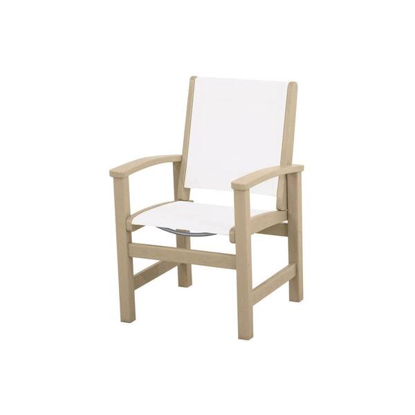 POLYWOOD Coastal Sand All-Weather Plastic/Sling Outdoor Dining Chair in White