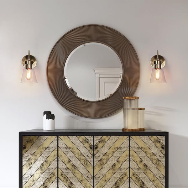 Modern Brass Gold Bathroom Wall Sconce, 1-Light Black Industrial Indoor Vanity Light
