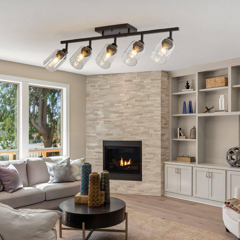 Cove 35.4 in. 5-Lights Black Semi Flush Mount Ceiling Light with Rotatable Track for Hallway, Foyer, Bedroom price history on PriceWatchPro