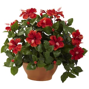 Hibiscus Artificial with Clay Planter