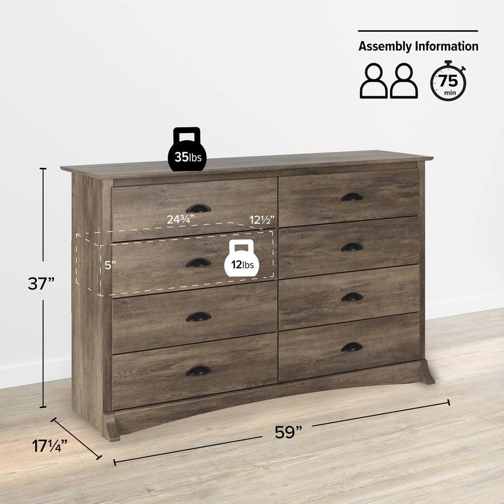 Drifted Gray Double 8-Drawer Coastal Dresser