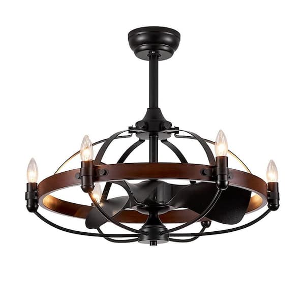 Pacific Core 27 in. Farmhouse Indoor Walnut-Colored Vintage Cage Ceiling Fan with Remote Included for Kitchen Dining Room
