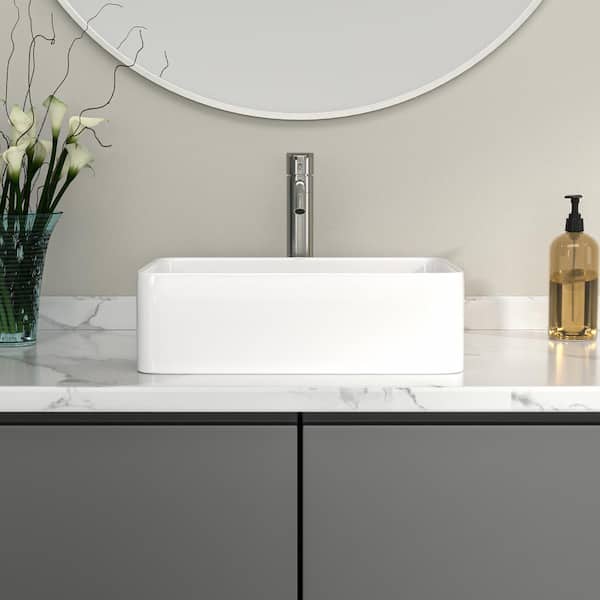 19 in. Rectangular Bathroom Porcelain Ceramic Vessel Vanity Art Basin Vessel Sink in White