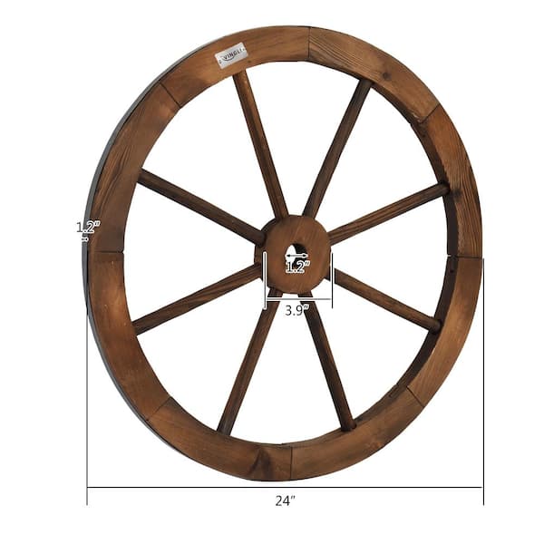 Set of 2 VINGLI 24 Decorative Wooden Wheel Garage Vintage Old Western Style Wall Hanging Wagon for Bar Patio Carbonized Solid Fir Wood 