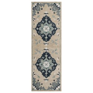 Bella Beige/Gray 2ft. 3in. x 6ft. 9in. Eclectic Hand-Tufted Floral 100% Wool Runner Area Rug