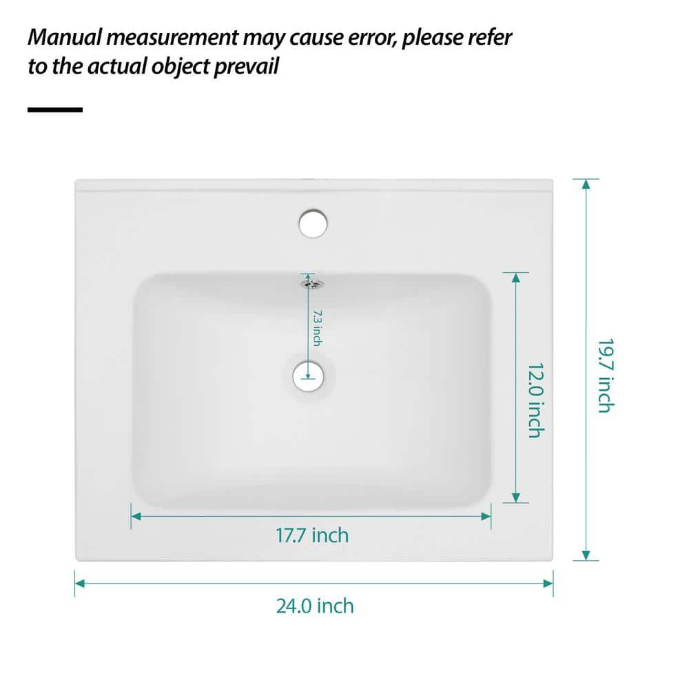 Glossy White Ceramic 24" Single Bathroom Vanity Top