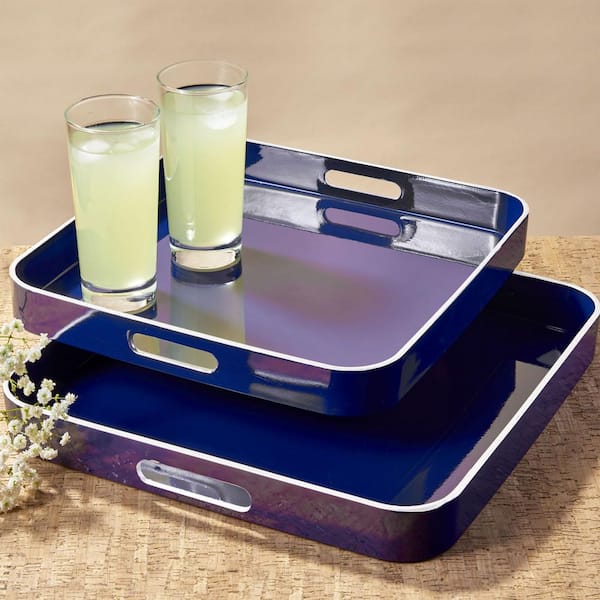 Trina Turk Navy Square Serveware Serving Tray with White Rim (Set of 2)