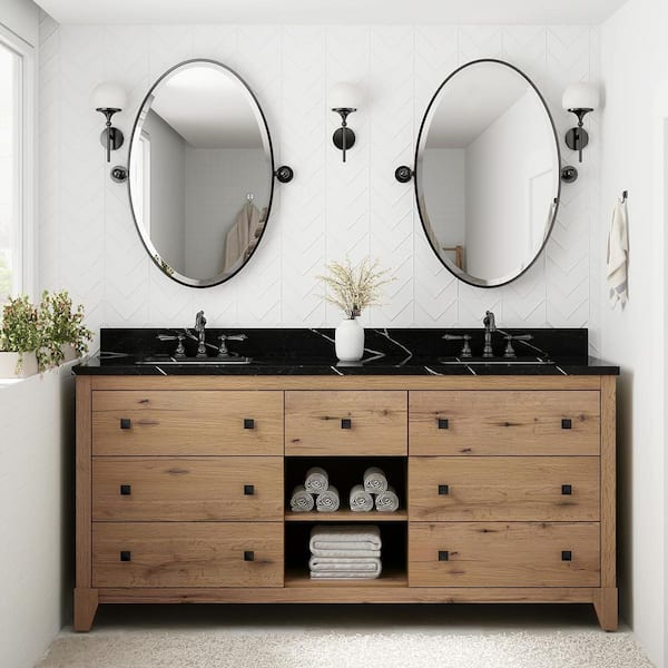 Burwood 72 in. Double Sink Seadrift Bath Vanity with Black Marquina Quartz Top (Assembled)