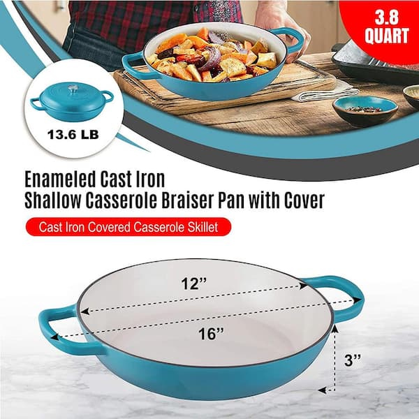 Lodge Oyster Enameled Dual Handles Cast Iron 3.6qt Casserole with Lid and  Signature Series Heat Resistant Silicon Pot Holder Trivet Mat 