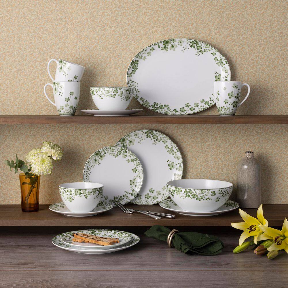 Bloomington Road Green Ceramic Floral Mugs, Set of 4
