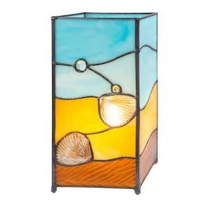 Uplight 10 in. Tall La Rochelle Handmade Genuine Stained Glass Shade with Jewels Accent Lamp