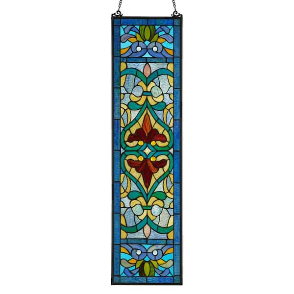 River of Goods Victorian Stained Glass Fleur De Lis Window Panel