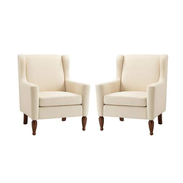 JAYDEN CREATION Arwid 29 in. Ivory Polyester Arm Chair with Solid Wood Legs (Set of 2)