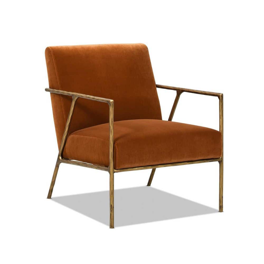Aerin Hammered Brass and Burnt Orange Velvet Accent Chair
