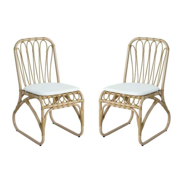 Miscool Anky Brown Iron Wicker Outdoor Lounge Chair, Armless Dining Chair (Set of 2)