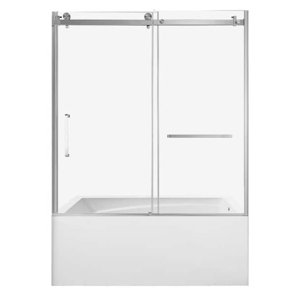 Kingston Brass 60 in. x 32 in. Acrylic Rectangular Alcove Soaking Bathtub with Right Drain in White/Brushed Nickel