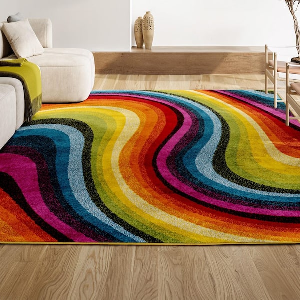 JONATHAN Y Flow Abstract Swirl Red/Yellow/Blue 3 ft. x 5 ft