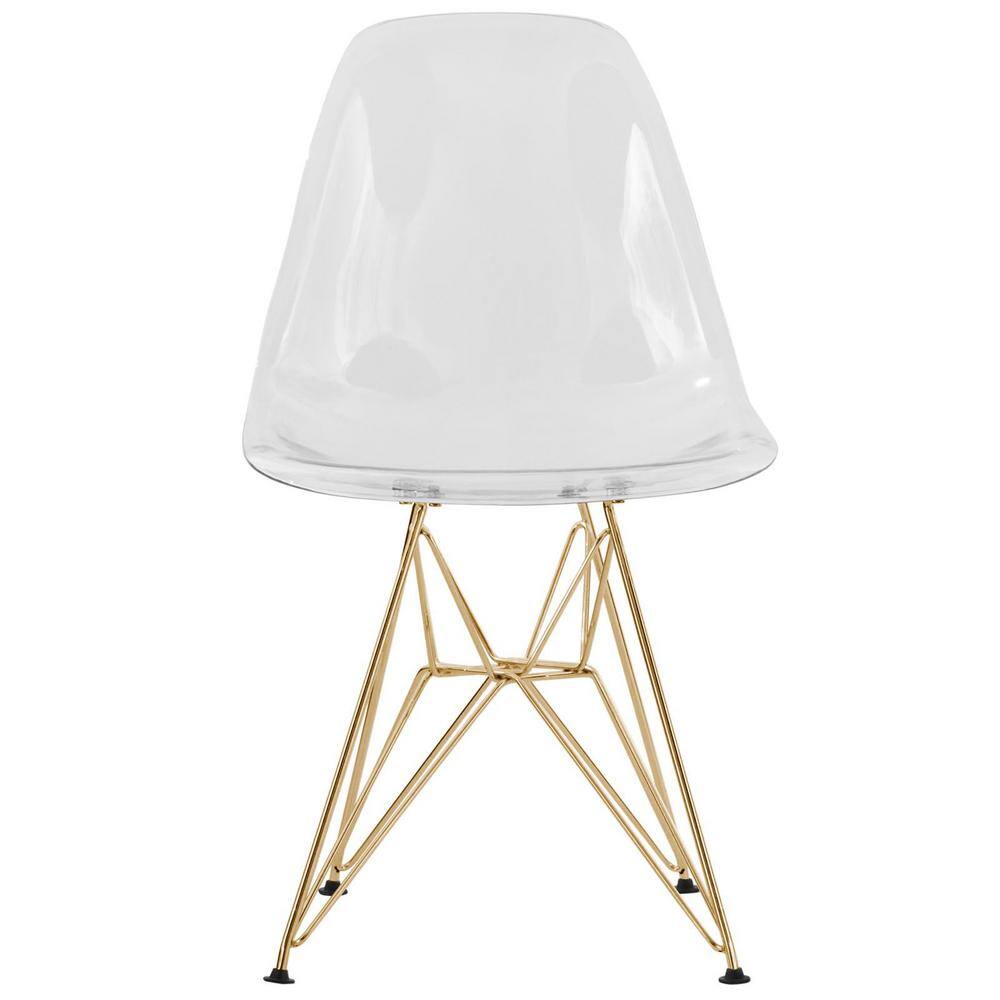 Eiffel Cresco 17" Clear Molded Modern Side Chair with Gold Metal Base